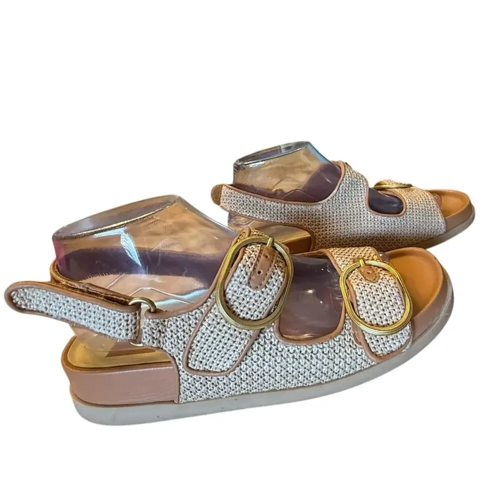 Dolce Vita Women’s 8.5 Brown Leather and Raffia Grip Closure Sandals